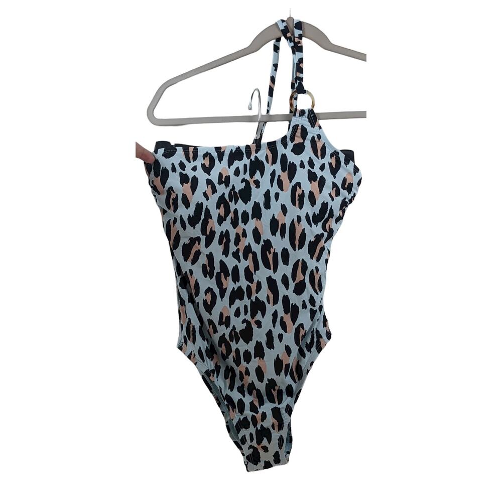 Sea Angel Animal Print Swimsuit Single Shoulder One Piece Blue S Swimwear Modest